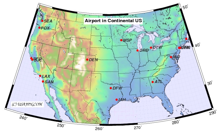 アメリカの空港マップ