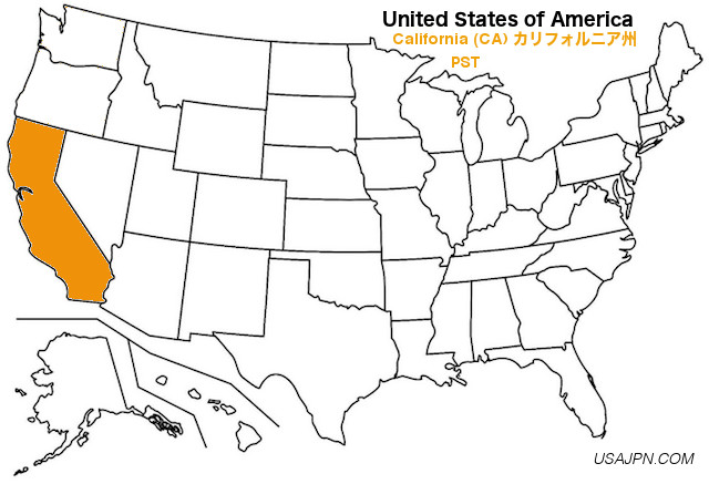 アメリカ合衆国　カリフォリニア州の地図