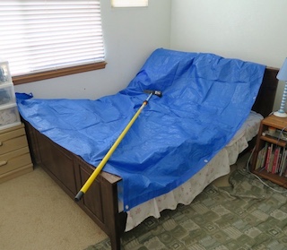 長いポールで天井の蜘蛛の巣掃除