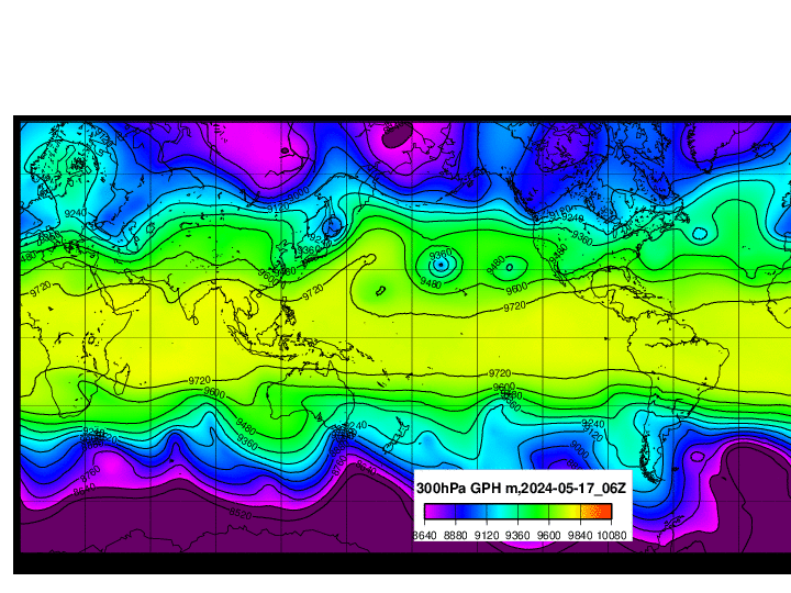 NOAA GFS ジオポテンシャル高 300hPa　グローバル