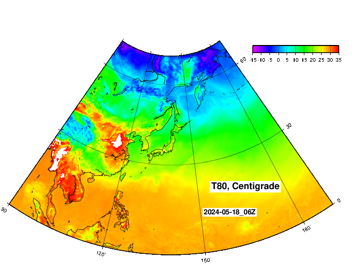 NOAA GFS 気温　日本・東アジア