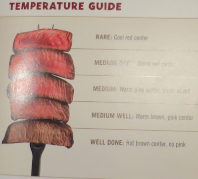 アメリカのアウトバックの焼き加減　レア，ミディアムレア