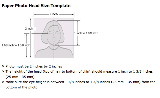 アメリカのパスポート用写真のサイズ