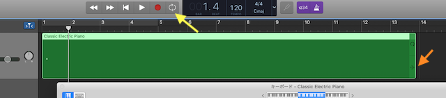 Garage Band Mac ループ設定，譜面入力可能エリアの拡張