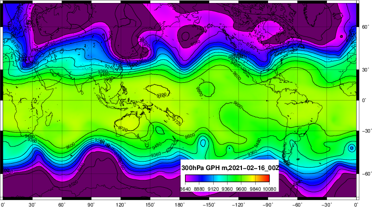 高層 300hPa ジオポテンシャル高マップ