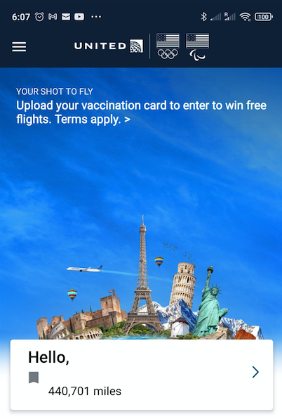 ユナイテッド航空 コロナワクチン接種カード アップロード 航空券があたるかも
