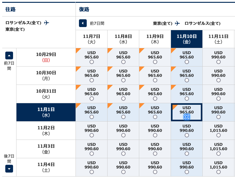 アメリカ・日本間の往復飛行機 航空券 ANA