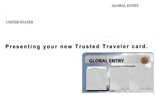 Global Entry カードが入貼り付けられていたレター