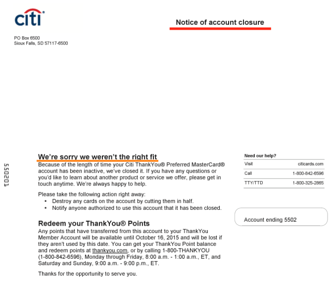 アメリカのクレジットカード　強制解約 Account Closure