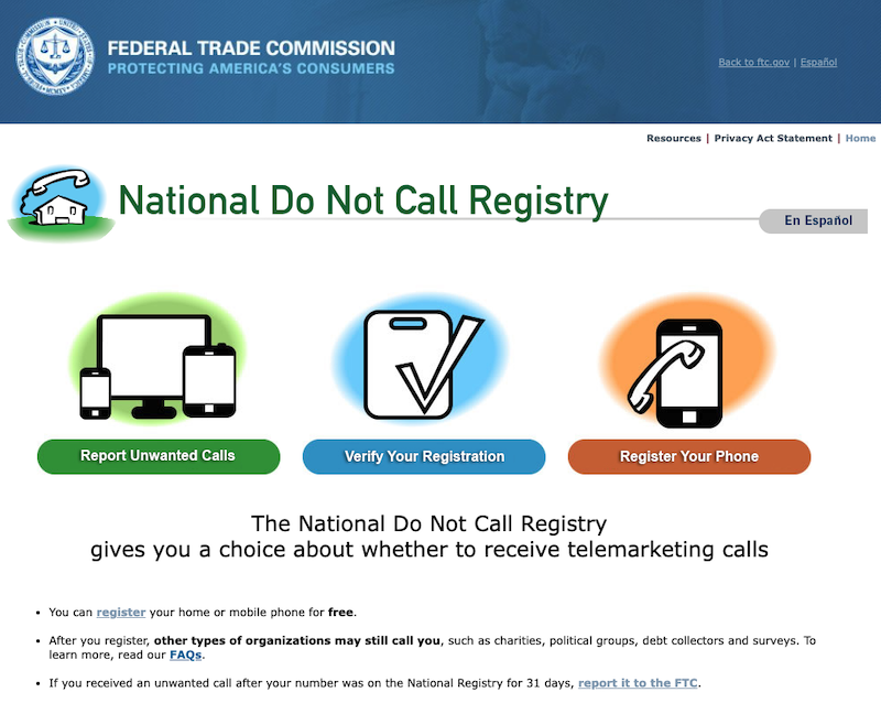 national do not call registry 迷惑電話の防止