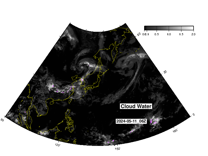 NOAA GFS  雲水量　日本・東アジア