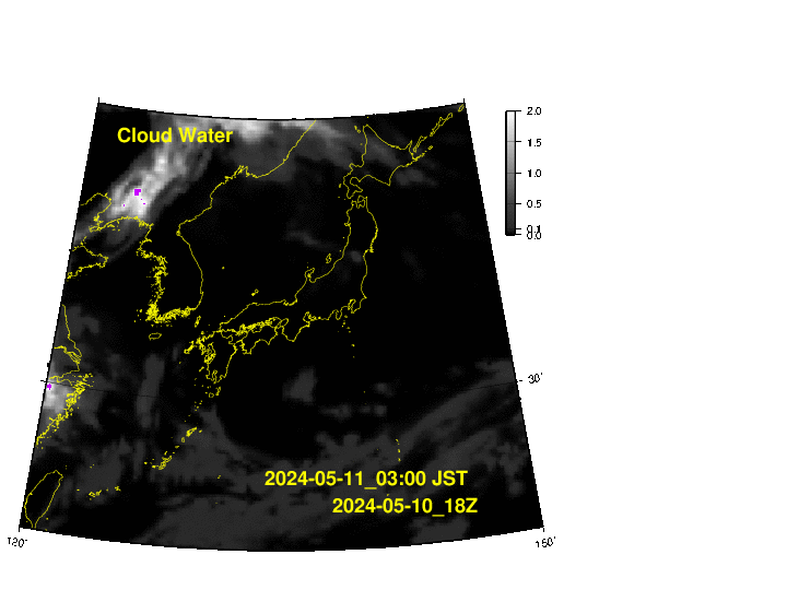 NOAA GFS  雲水量　日本とその周辺