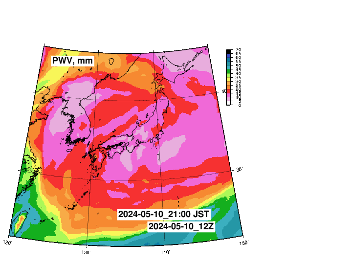 NOAA GFS 可降水量　日本とその周辺