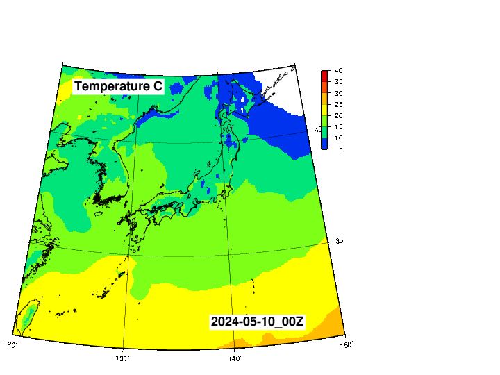 NOAA GFS 気温　日本とその周辺