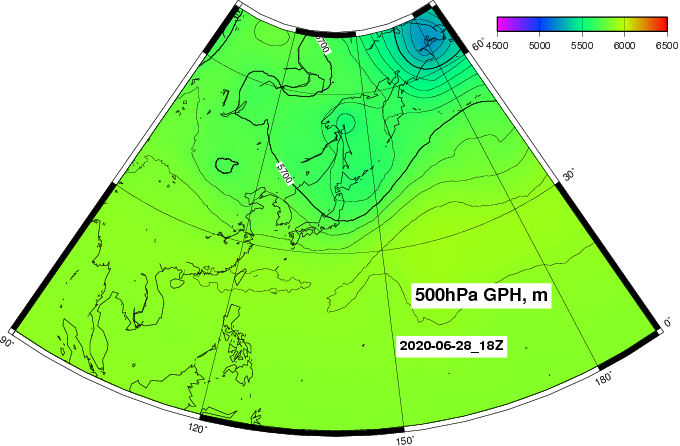 NOAA GFS  高層マップ500hPa