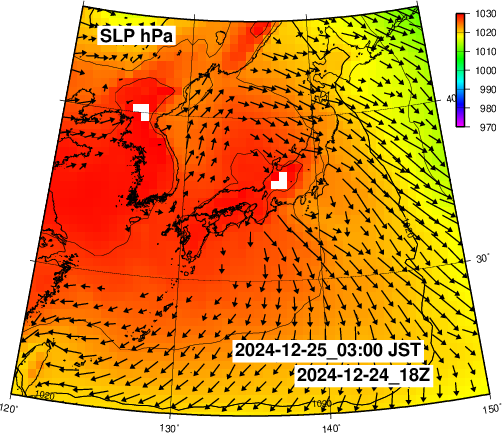 NOAA GFS 気圧　日本とその周辺