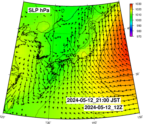 NOAA GFS 気圧　日本とその周辺
