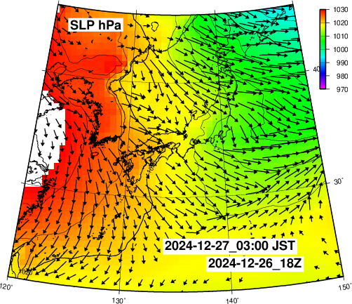 NOAA GFS 気圧　日本とその周辺