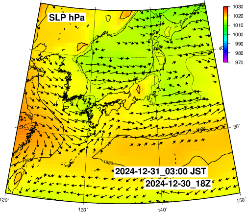 NOAA GFS 気圧　日本とその周辺