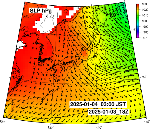 NOAA GFS 気圧　日本とその周辺