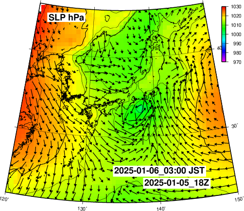 NOAA GFS 気圧　日本とその周辺