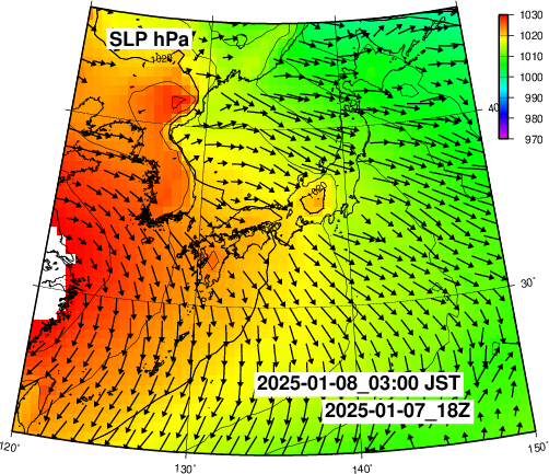 NOAA GFS 気圧　日本とその周辺