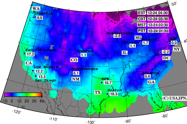 アメリカの最新の気温観測値