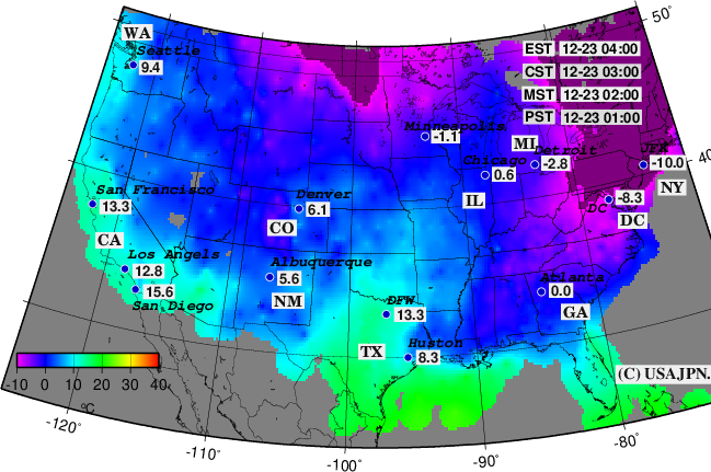 アメリカの１日前の気温観測値