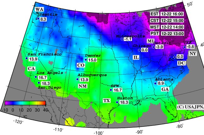 アメリカの１日前の気温観測値