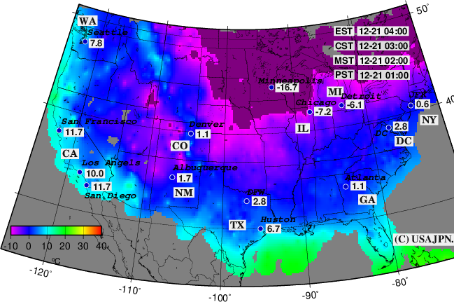 アメリカの３日前の気温観測値